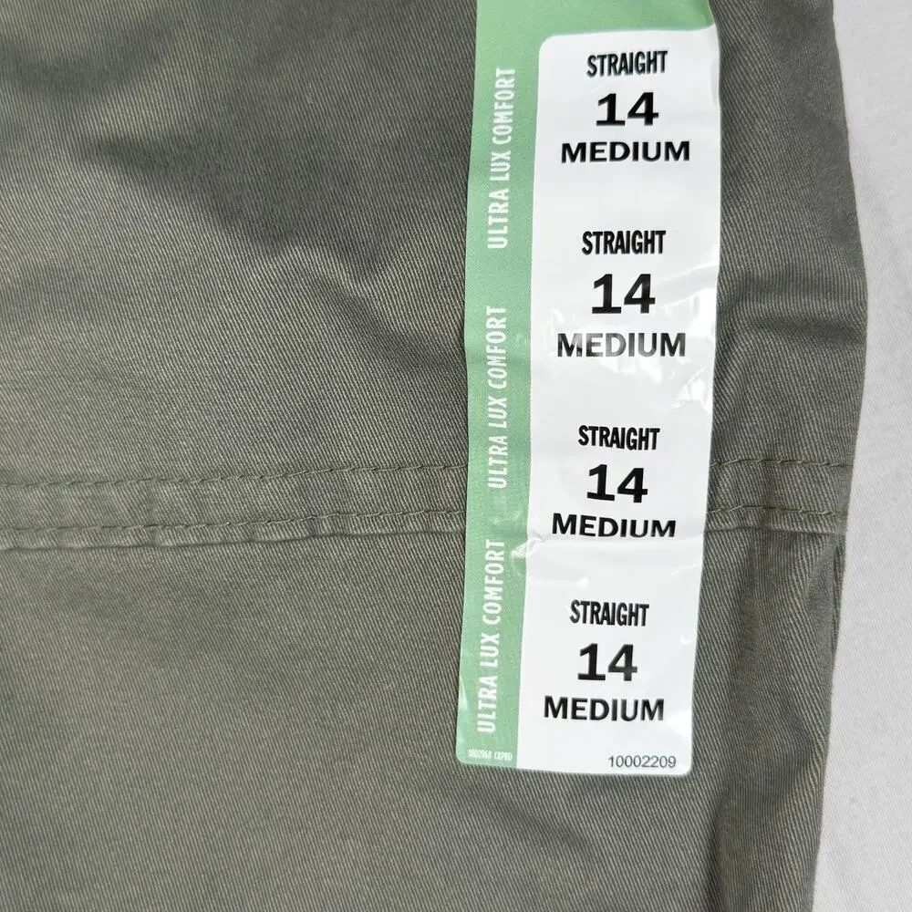 Lee Cargo Pants Women's 14 Olive Green Straight Leg Flex Comfort Waistband NWT